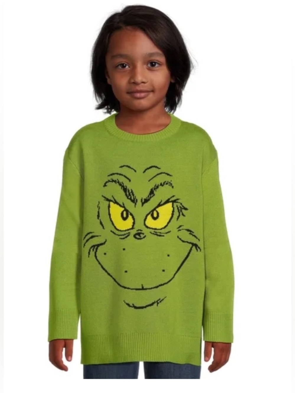 Dr. Seuss Grinch crewneck sweater w/ graphic of the Grinch's face. Sz. L